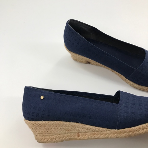 Etienne Aigner Navy Low Wedge Espadrilles Size 10 - Picture 3 of 8